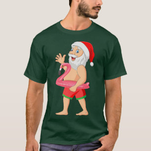 Kerstman in Flamingo Float Funny Kerstmis in juli T-shirt