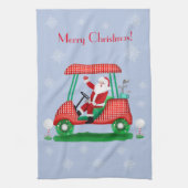 Kerstman in Golf Cart Merry Theedoek (Verticaal)