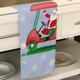 Kerstman in golfkar Merry Christmas Theedoek