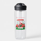 Kerstman in golfkar Merry Christmas Waterfles (Voorkant)