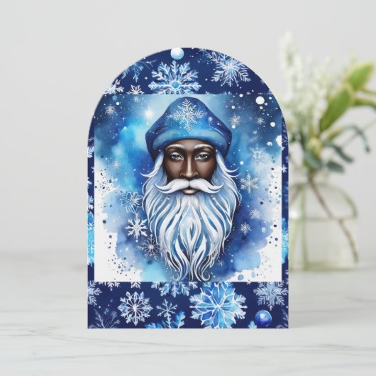 Kerstman in het blauw kaart (Staand voorkant)