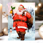kerstman in het Briefkaart Sneeuwvakantie<br><div class="desc">kerstman in het sneeuwvakantieBriefkaart. Prachtig oud kerstkerstkerstkerstkerstkerstkerstkerstbriefkaart. Dit ontwerp is voorzien van de kerstman die een bel rinkelt terwijl hij in de sneeuw staat met zijn kleine sneeuwpop. Wat een mooie feestelijke scène.</div>
