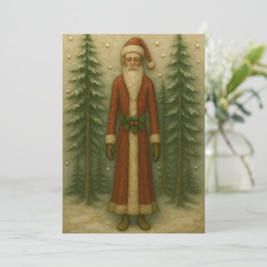 Kerstman in het dennenbos Kerst Kaart (Staand voorkant)