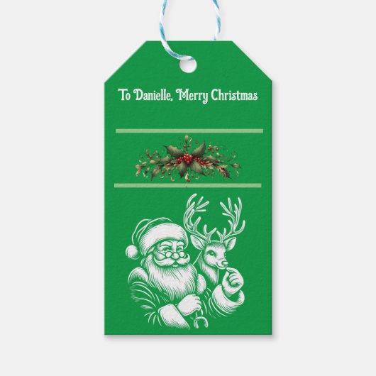 Kerstman in het groen cadeaulabel (Voorkant)