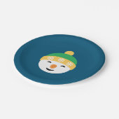 Kerstman in het Groene Pet op blauw Papieren Bordje (Gekanteld)