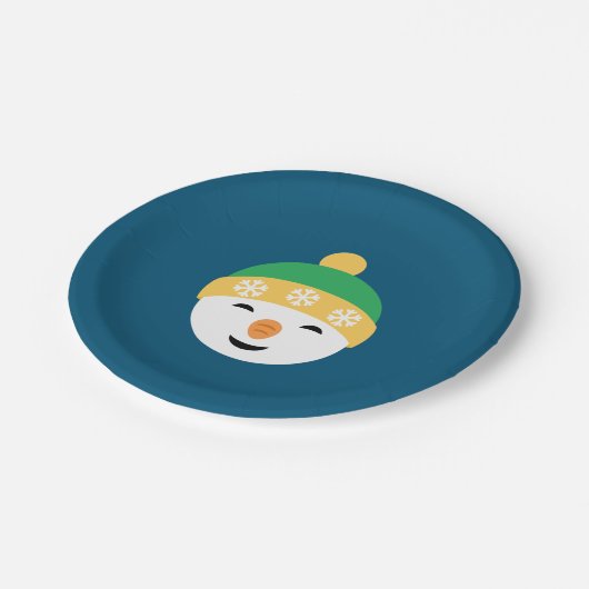 Kerstman in het Groene Pet op blauw Papieren Bordje (Gekanteld)