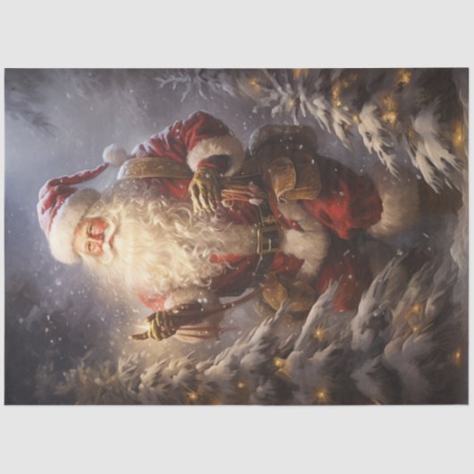 Kerstman in het nachtelijke besneeuwde bos Tissuepapier (Voorkant)