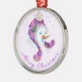 kerstman in het Paarse Pet van Beanie Metalen Ornament (Links)