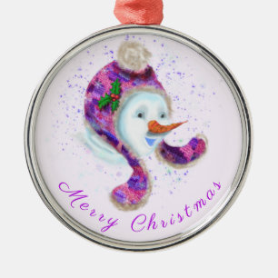 kerstman in het Paarse Pet van Beanie Metalen Ornament