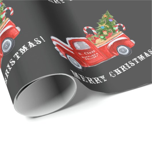 Kerstman in het  Rode-kerstvenster Cadeaupapier (Rol Hoek)