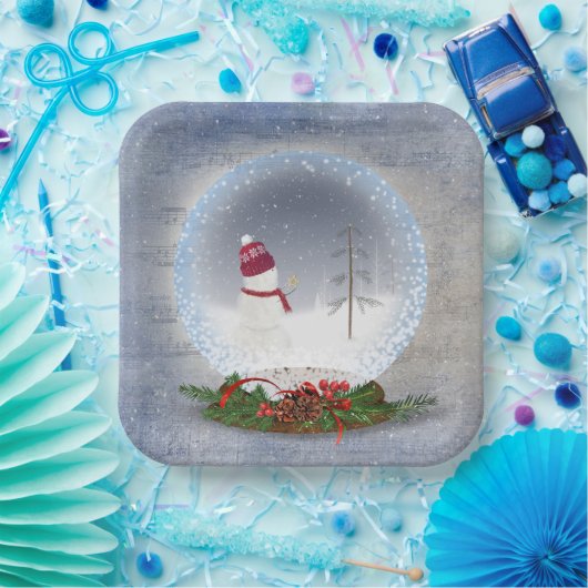 Kerstman in het sneeuwWereldbol Papieren Bordje (Feest)