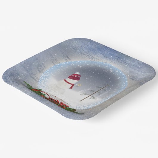 Kerstman in het sneeuwWereldbol Papieren Bordje (Gebogen)
