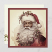 Kerstman in het zwart - Rococo rood en groenblader Feestdagenkaart (Voorkant / Achterkant)