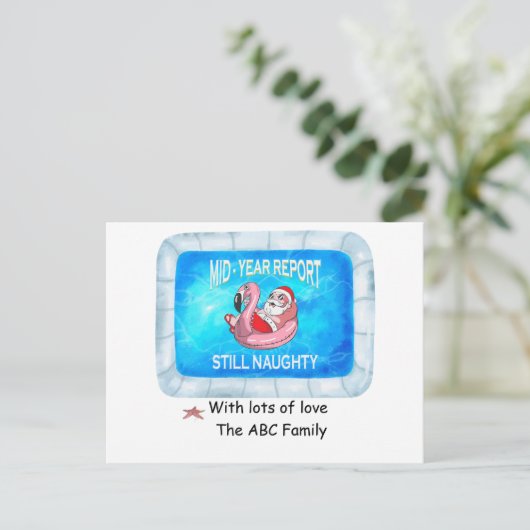 Kerstman in het zwembad in juli feestdagenkaart (Staand voorkant)