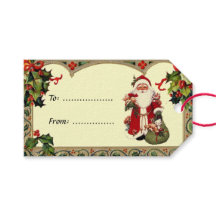  kerstman in Holly Lijst Gift Label