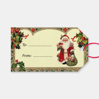  kerstman in Holly Lijst Gift Label Cadeaulabel