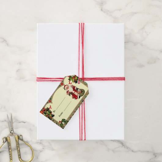  kerstman in Holly Lijst Gift Label Cadeaulabel (Met Touw)