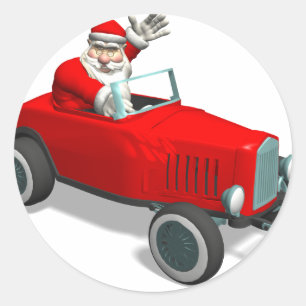 Kerstman in Hot Rod Ronde Sticker