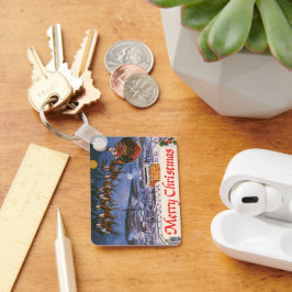 Kerstman in kerkslede op kerstavond sleutelhanger