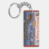 Kerstman in kerkslede vliegend met Kerstmis Sleutelhanger (Voorkant Links)