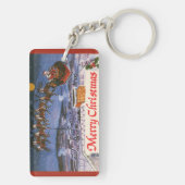 Kerstman in kerkslede vliegend met Kerstmis Sleutelhanger (achterkant)