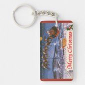 Kerstman in kerkslede vliegend met Kerstmis Sleutelhanger (Voorkant)