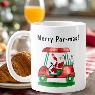 Kerstman in kerst-golfkar koffiemok