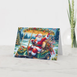 Kerstman in Kerst Golfkar Nieuwjaarskaart Feestdagen Kaart