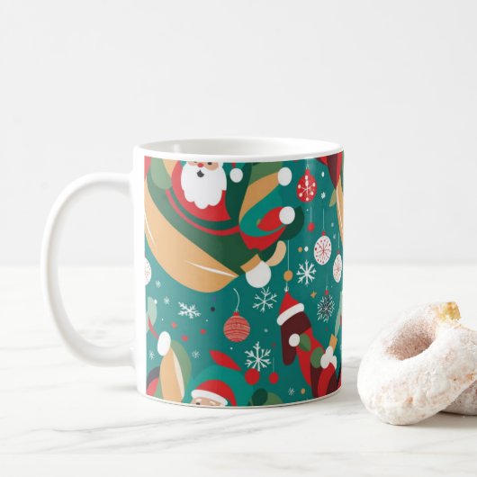 Kerstman in kerstpatroon koffiemok (Met donut)