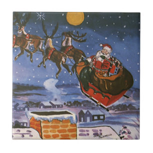 Kerstman in kerstslede in de vlucht tegeltje