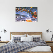 Kerstman in kerstslede vliegend canvas afdruk (Insitu (Slaapkamer))