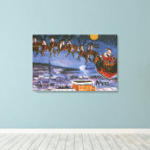 Kerstman in kerstslede vliegend canvas afdruk (Insitu (Houten vloer))