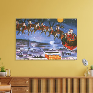 Kerstman in kerstslede vliegend canvas afdruk