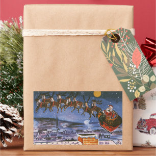Kerstman in kerstslede vliegend in de vintage kers rechthoekige sticker