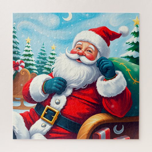 🎅 Kerstman in knusse slee Kerstvreugde Legpuzzel (Verticaal)