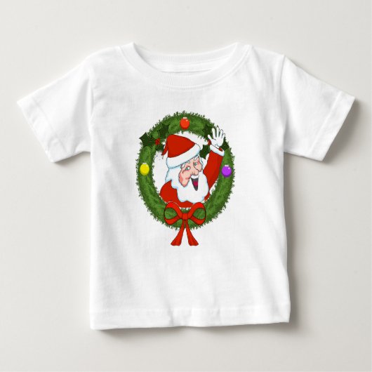 Kerstman in krans peuterjurk met ruches (Voorkant)