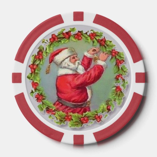  kerstman in krans uw kerstgroet poker chips (Voorkant)