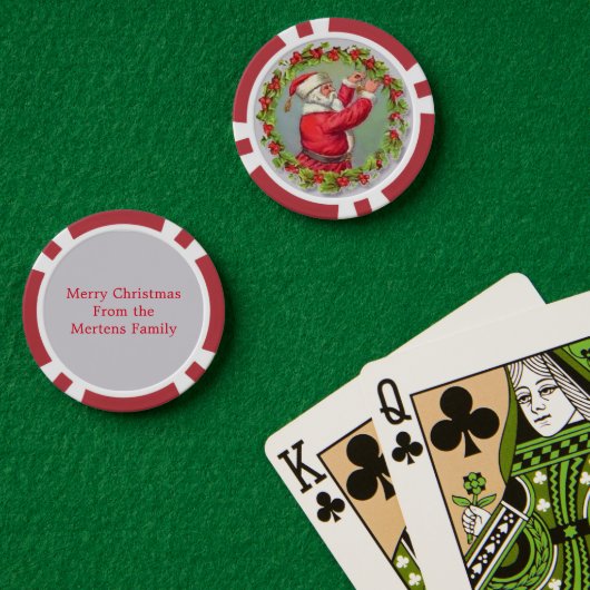  kerstman in krans uw kerstgroet poker chips (Pokertafel (Dubbel))
