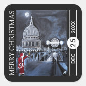 Kerstman in Londen Kerstmis Vierkante Sticker (Voorkant)