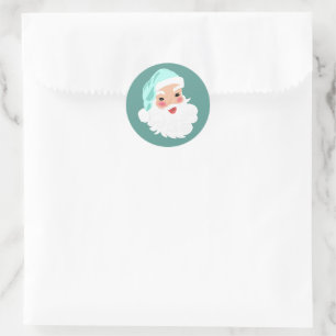 Kerstman in Muntgroene Hoed Vintage Kerstmis Ronde Sticker