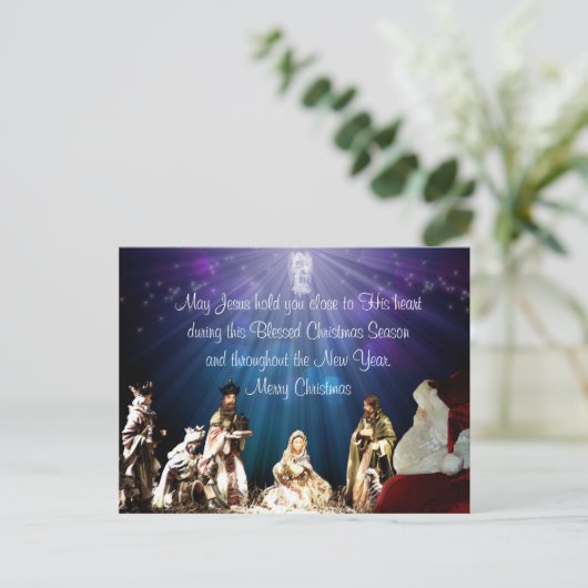 Kerstman in Nativiteit Briefkaart (Staand voorkant)