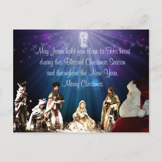 Kerstman in Nativiteit Briefkaart (Voorkant)