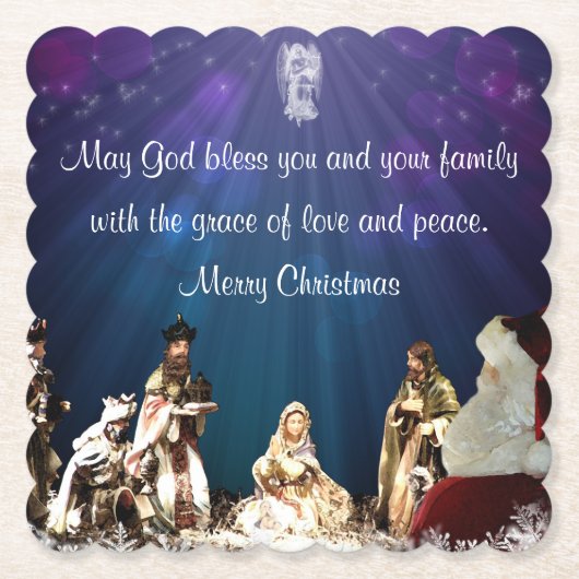 Kerstman in Nativiteit Kartonnen Onderzetters (Voorkant)