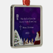 Kerstman in Nativiteit Metalen Ornament (Rechts)