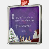 Kerstman in Nativiteit Metalen Ornament (Links)