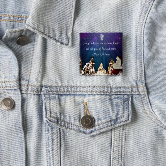 Kerstman in Nativiteit Vierkante Button 5,1 Cm (In situ)