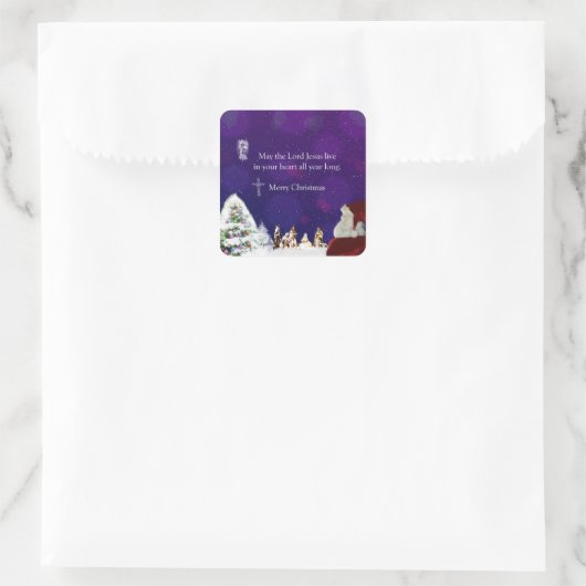 Kerstman in Nativiteit Vierkante Sticker (Tas)