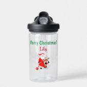 Kerstman in Noordpool neus-rode rendier Waterfles (Voorkant)