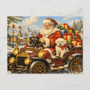 Kerstman in oldtimer die cadeaus bezorgt  feestdagenkaart