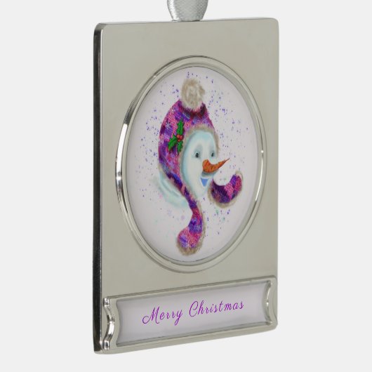 kerstman in Paars roze Pet Verzilverd Banner Ornament (Rechts)